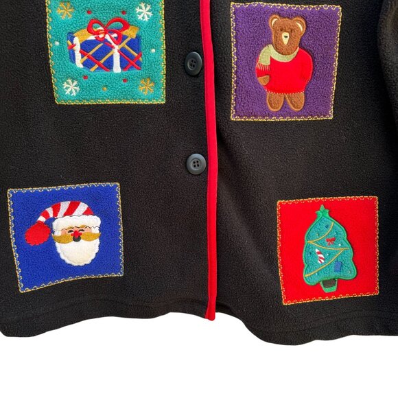 Classic Elements Holiday Fleece Festive Appliques Red Trim Embroidered Jacket M - Picture 6 of 9
